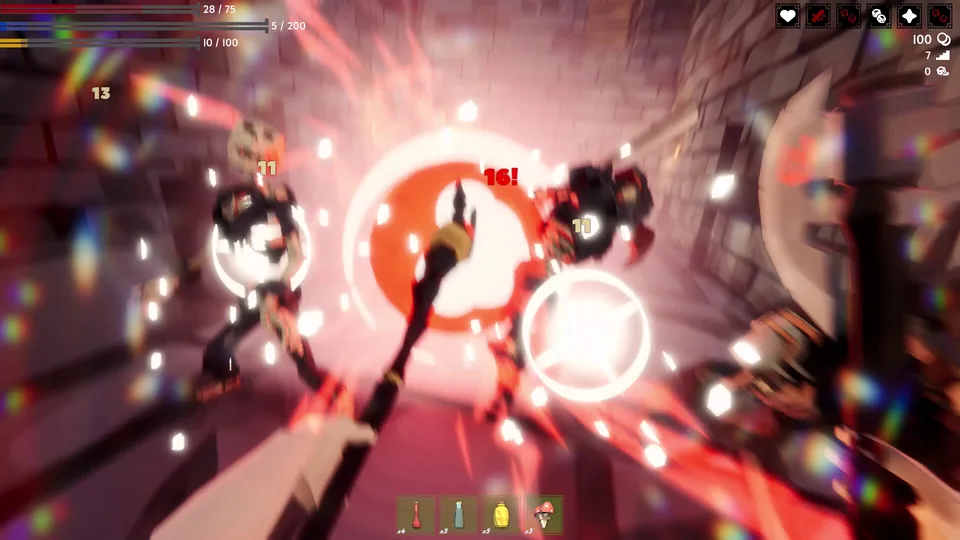 First-person combat inside a dungeon
